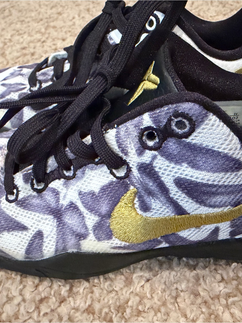 Nike Kids' Sneakers in Black, White and Purple Leopard Print - Picture 3 of 6